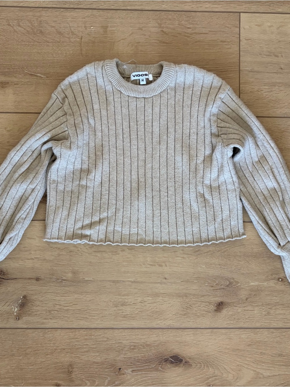 VIGOSS Cream Ribbed Crewneck Sweater